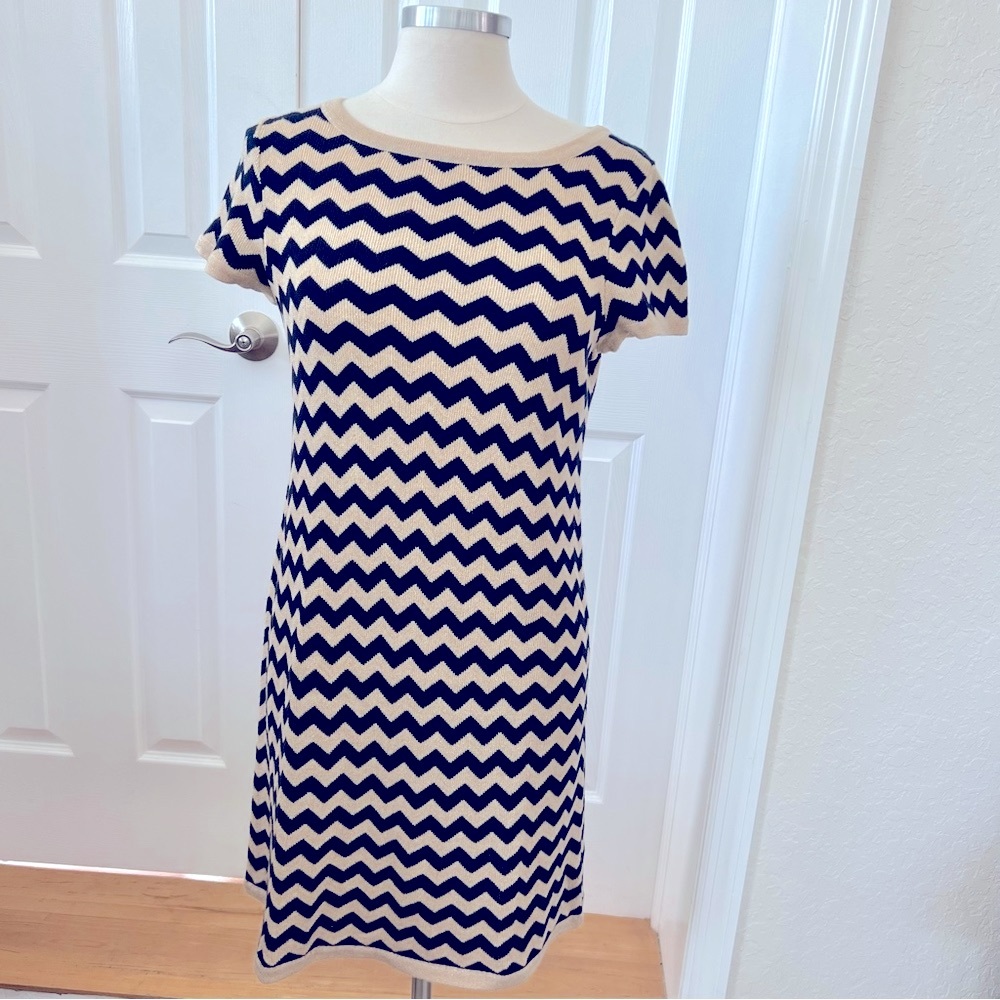 Lilly Pulitzer Santana Blue & Gold Metallic Knit Sweater Dress L